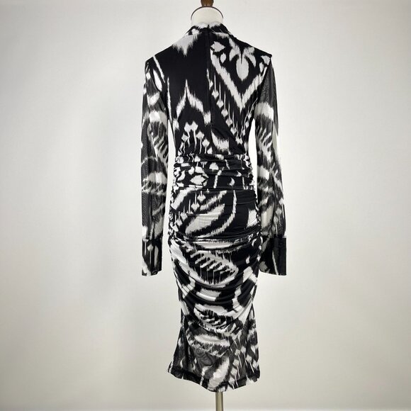 NWT Farm Rio Pineapple Ikat Tulle Midi Dress Long Sleeves Size S Black and White - Picture 7 of 15